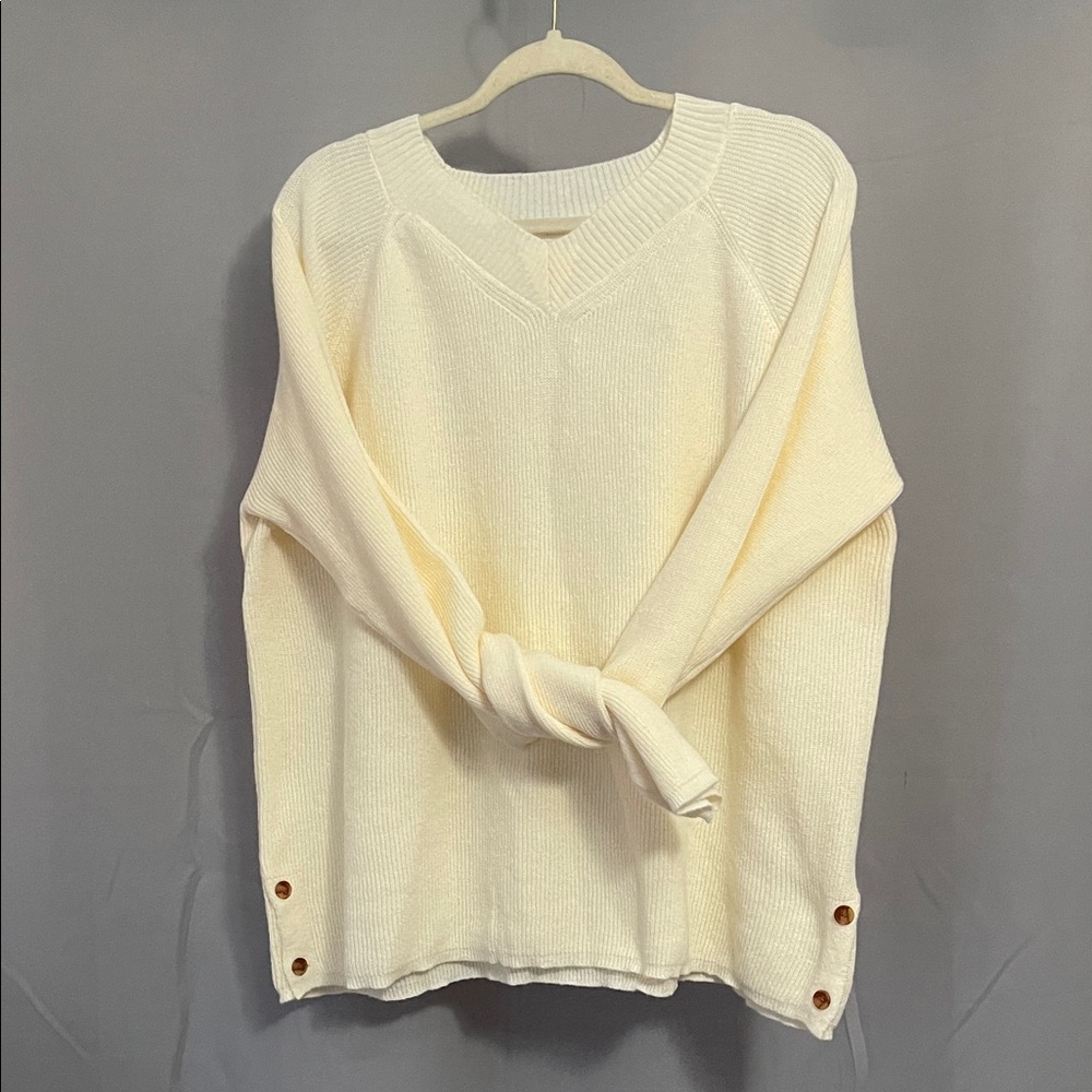 Cream Knit Sweater with Button Accents